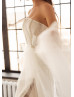 Strapless Beaded Ivory Tulle Slit Wedding Dress